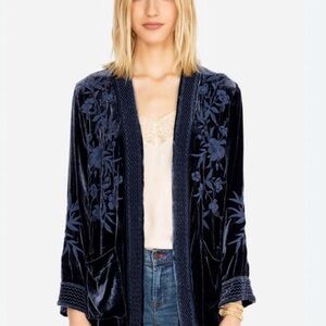 Johnny Was Navy Blue Velvet Floral Kimono L